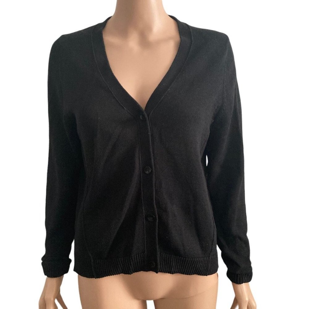14th & Union Cardigan Sweater Womens XS Black Draped Back